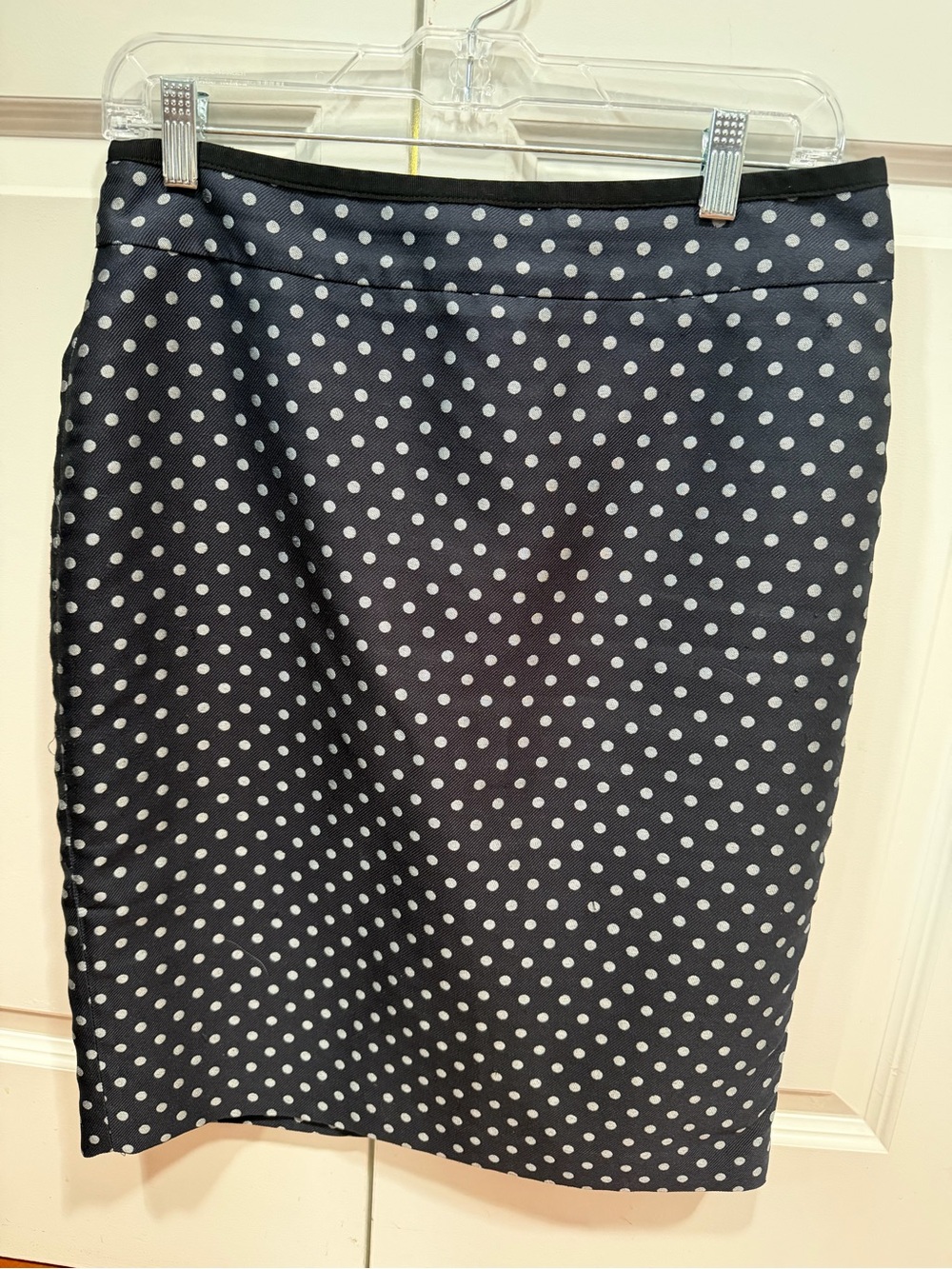Ann Taylor blue Pencil Skirt with silver  Polka Dots